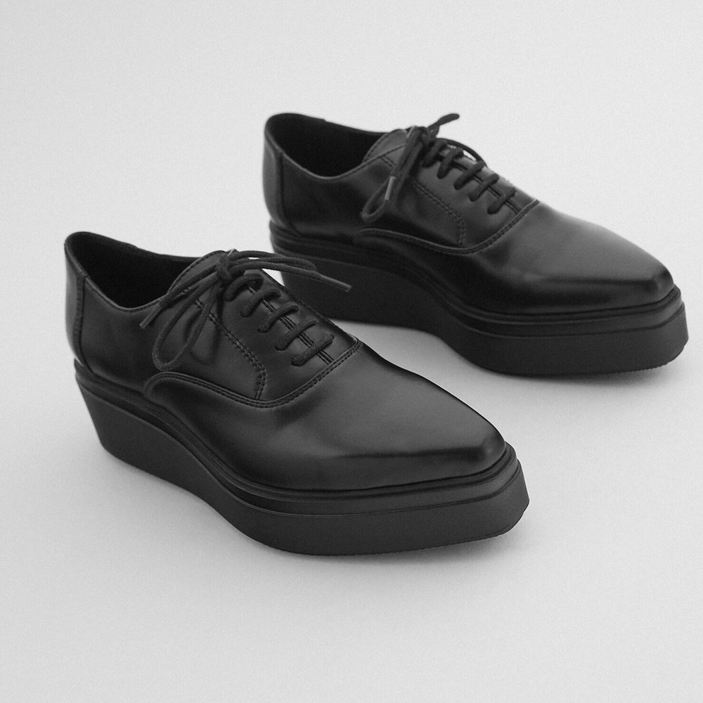 Zara black flat platform derby shoes